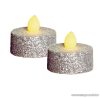 HOME CD 2/SX Beltéri elemes LED teamécses szett (2 db), 1 db sárga színű LED, pislákoló fényjáték funkcióval, ezüst színű glitter mécsesek