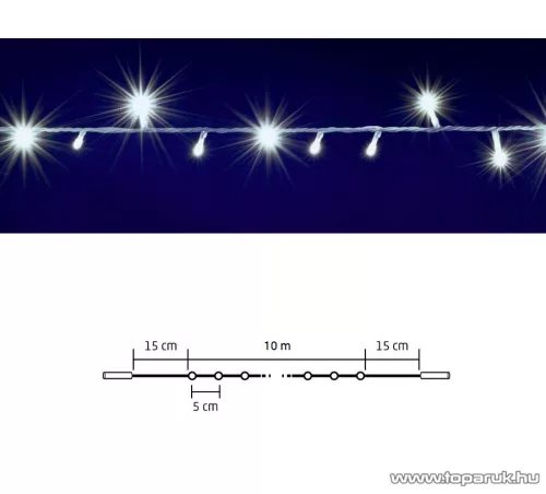 HOME DLI 200/WH Kültéri toldható állófényű 200 LED-es party fényfüzér, hideg fehér világítással, 10 m hosszú