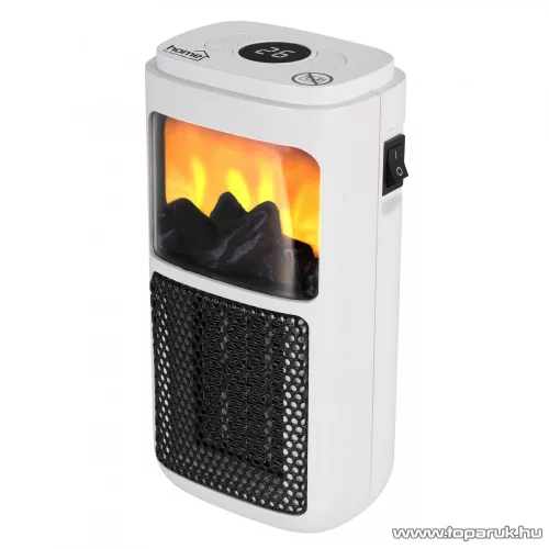 HOME FKH 401 Hordozható mini kerámia hősugárzó fűtőtest hangulatos lángeffekttel, fehér, 400 W