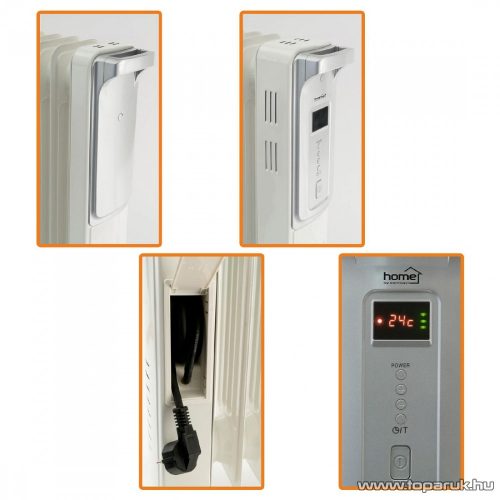 HOME FKO 9 LCD kijelzős olajradiátor, termosztát szabályozással, 9 tag, fehér, max. 2000 W