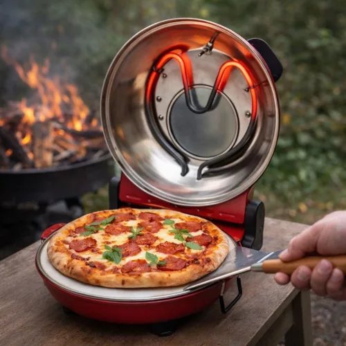 HOME HGPZ30 elektromos pizzasütő, pizzakő, pizza készítő hőmérővel, 1200W