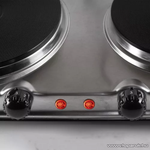 HOME HG R 04S INOX Hordozható elektromos kétlapos főzőlap, rezsó, rozsdamentes készülékház, 2500 W