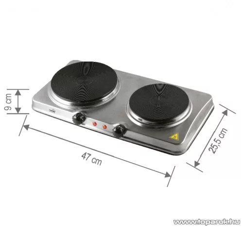 HOME HG R 04S INOX Hordozható elektromos kétlapos főzőlap, rezsó, rozsdamentes készülékház, 2500 W