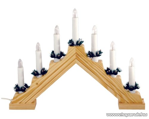 HOME KAD 01 Gyertyapiramis, lakkozott fa, 7 db csavaros izzóval, meleg fehér fényű világítással