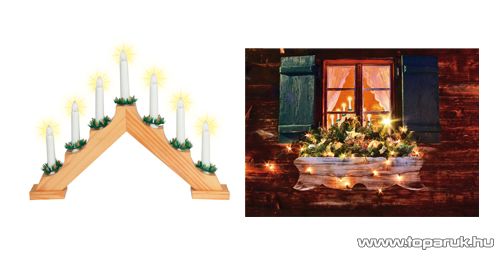 HOME KAD 01 Gyertyapiramis, lakkozott fa, 7 db csavaros izzóval, meleg fehér fényű világítással
