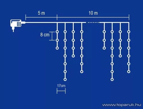 HOME KAF 300L 10M Kültéri LED-es fényfüggöny, 300 db hideg fehér színű LED-del, 8 programos, memóriás, 10 méter széles
