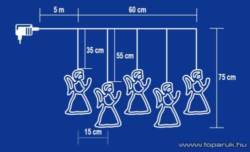 HOME KAF 5/10L ANGEL beltéri LED-es fényfüggöny, 5 db angyal figurával, 60 x 75 cm