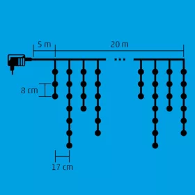   Home KKF 608/WW Kültéri LED-es fényfüggöny, 600 db MELEG FEHÉR LED-del, 8 fényprogram, fehér vezeték, 20 m