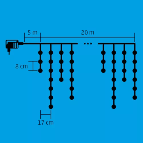 Home KKF 608/WW Kültéri LED-es fényfüggöny, 600 db MELEG FEHÉR LED-del, 8 fényprogram, fehér vezeték, 20 m