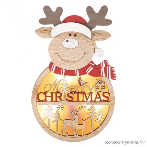 HOME KLW 21 R Világító fa ablak és ajtó dísz, időzített melegfehér LED világítással, rénszarvas