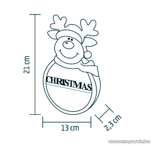 HOME KLW 21 R Világító fa ablak és ajtó dísz, időzített melegfehér LED világítással, rénszarvas