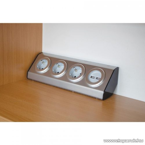 HOME KNV 03/USB INOX szerelhető konyhai elosztó USB aljzatokkal, rozsdamentes acél