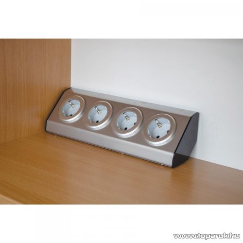 HOME KNV 04 INOX szerelhető konyhai elosztó 4 db földelt aljzattal, rozsdamentes acél