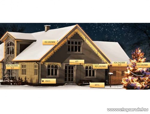 HOME KSF 204/WW Kültéri LED-es sorolható (toldható) jégcsap fényfüggöny, 200 x 200 cm, 204 db melegfehér LED-del