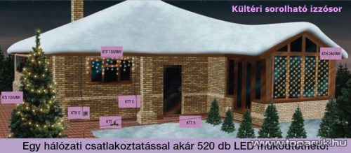 HOME KTI 200C/WW Kültéri sorolható LED-es fényfüzér, 200 db meleg fehér fényű leddel, 20 m hosszú