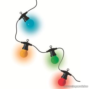   HOME LPL 10M Kültéri toldható 10 db LED-es gömb fényfüzér, 10 db 5 cm-es, színes műanyag gömb, színes LED-ekkel