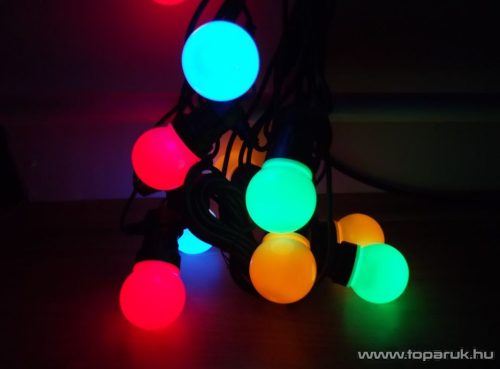 HOME LPL 10M Kültéri toldható 10 db LED-es gömb fényfüzér, 10 db 5 cm-es, színes műanyag gömb, színes LED-ekkel