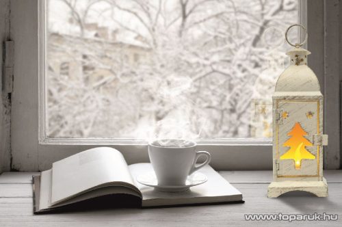 HOME LTN 8/P Beltéri lámpás LED-es gyertyával, fém anyagú, fenyő mintás