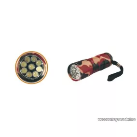 HOME MFL 10 LED-es elemlámpa, terepszínű, fém, 9 LED-es