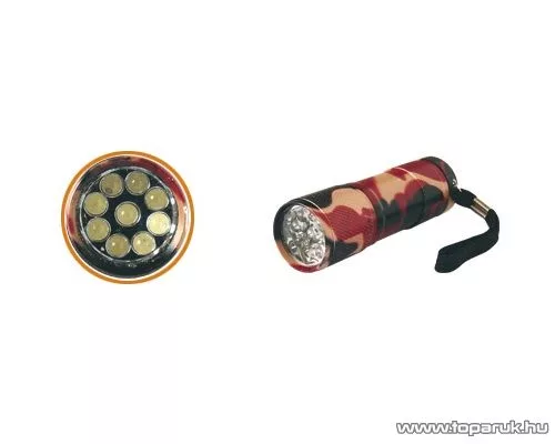 HOME MFL 10 LED-es elemlámpa, terepszínű, fém, 9 LED-es