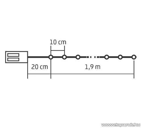 HOME ML 20/WW Beltéri 20 db fényesen ragyogó, pontszerű Micro LED-es elemes fényfüzér, 190 cm hosszú, meleg fehér fényű világítással