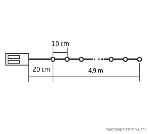 HOME ML 50/WW Beltéri 50 db fényesen ragyogó, pontszerű Micro LED-es elemes fényfüzér, 490 cm hosszú, meleg fehér fényű világítással