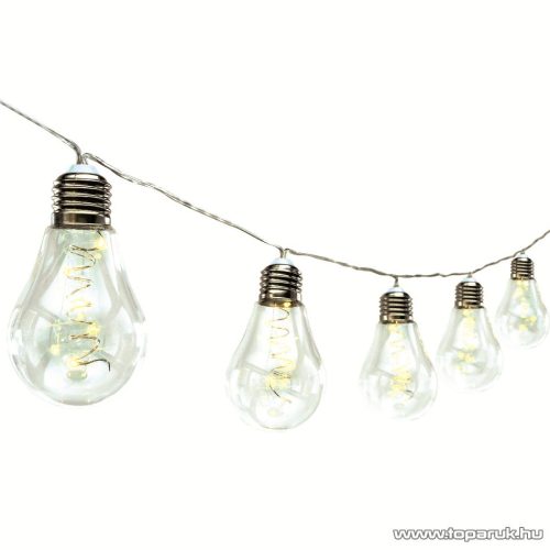 HOME ML 15 GLOBE Kültéri LED-es, elemes fényfüzér, 15 db üveg villanykörte, 75 db meleg fehér micro LED-del