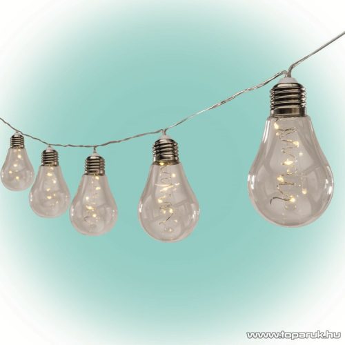 HOME ML 15 GLOBE Kültéri LED-es, elemes fényfüzér, 15 db üveg villanykörte, 75 db meleg fehér micro LED-del