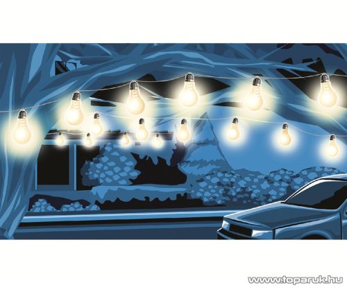 HOME ML 15 GLOBE Kültéri LED-es, elemes fényfüzér, 15 db üveg villanykörte, 75 db meleg fehér micro LED-del