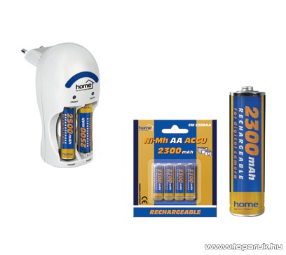 HOME MW 1222-2GS/CM2300AA Akkutöltő szett Ni-Cd és Ni-Mh akkuk töltésére + 4 db 2300 mAh akku
