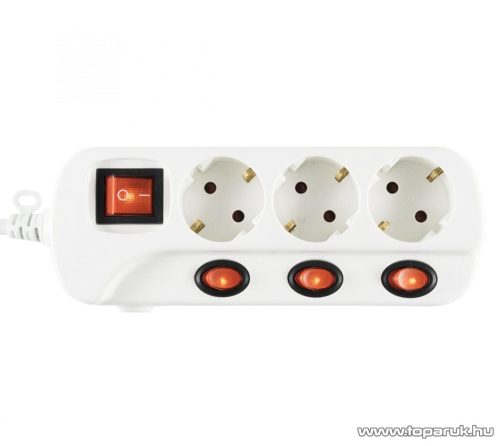 HOME NVK 03K-3/WH/1,5 Hálózati elosztó 3-as, kapcsolós, 3 m kábellel, fehér