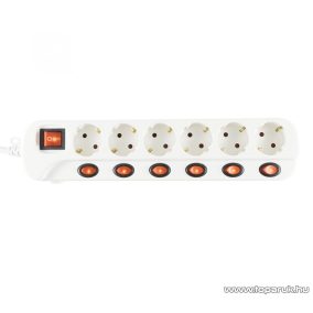   HOME NVK 06K/WH 6-os hálózati elosztó, kapcsolós, 1,5 m kábellel, fehér