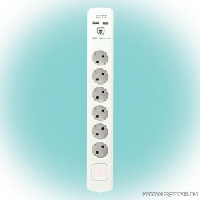   HOME NVT 06K USB/WH Túlfeszültségvédett hálózati elosztó, USB töltőaljzatokkal, fehér