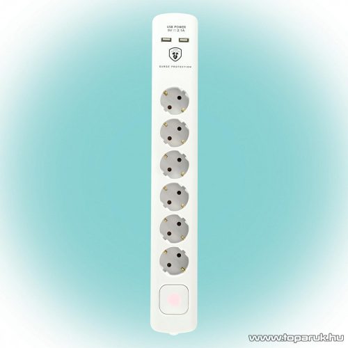 HOME NVT 06K USB/WH Túlfeszültségvédett hálózati elosztó, USB töltőaljzatokkal, fehér