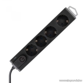   HOME NVT 4K/BK Túlfeszültségvédett világító kapcsolós hálózati elosztó, 4 aljzattal, 1,5 méter vezetékkel, fekete