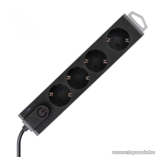 HOME NVT 4K/BK Túlfeszültségvédett világító kapcsolós hálózati elosztó, 4 aljzattal, 1,5 méter vezetékkel, fekete