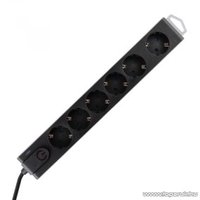   HOME NVT 6K/BK Túlfeszültségvédett világító kapcsolós hálózati elosztó, 6 aljzattal, 1,5 méter vezetékkel, fekete