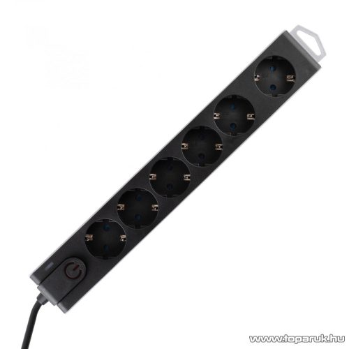 HOME NVT 6K/BK Túlfeszültségvédett világító kapcsolós hálózati elosztó, 6 aljzattal, 1,5 méter vezetékkel, fekete