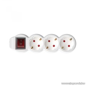   HOME NV 3K-10/WH/1,5 Világító kapcsolós 3-as hálózati elosztó, védőérintkezős aljzattal, 10 m, fehér