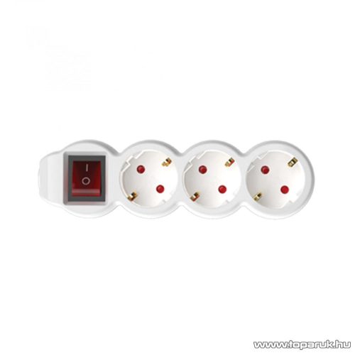 HOME NV 3K-10/WH/1,5 Világító kapcsolós 3-as hálózati elosztó, védőérintkezős aljzattal, 10 m, fehér