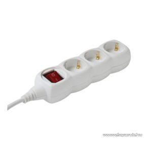   HOME NV 3K-3/WH/1,5 Világító kapcsolós 3-as hálózati elosztó, védőérintkezős aljzattal, 3 m, fehér