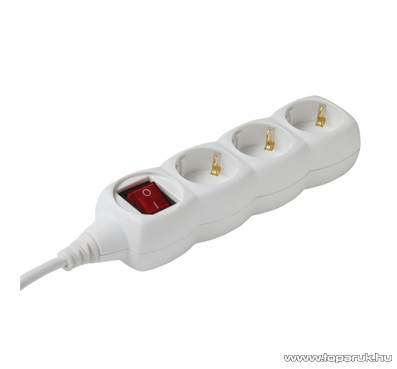 HOME NV 3K-3/WH/1,5 Világító kapcsolós 3-as hálózati elosztó, védőérintkezős aljzattal, 3 m, fehér