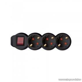   HOME NV 3K/BK 3-as hálózati elosztó kapcsolóval, védőérintkezős aljzattal, 1,5 m, fekete