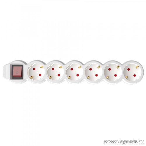 HOME NV 6K-3/WH/1,5 Világító kapcsolós 6-os hálózati elosztó, védőérintkezős aljzattal, 3 m, fehér