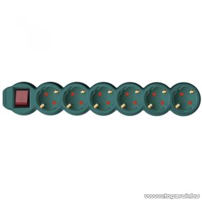   HOME NV 6K-5/GR/1,5 6-os hálózati elosztó kapcsolóval, védőérintkezős aljzattal, 5 m, zöld