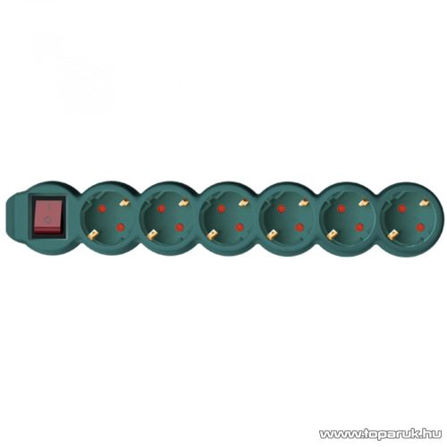 HOME NV 6K-5/GR/1,5 6-os hálózati elosztó kapcsolóval, védőérintkezős aljzattal, 5 m, zöld