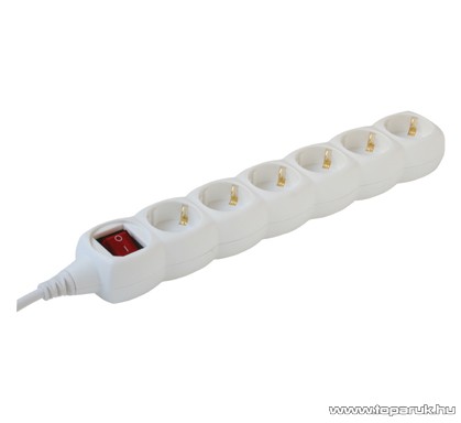 HOME NV 06K-5/WH/1,5 Világító kapcsolós 6-os hálózati elosztó, védőérintkezős aljzattal, 5 m, fehér