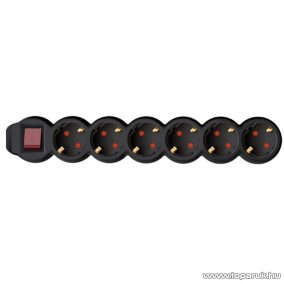   HOME NV 6K/BK 6-os hálózati elosztó kapcsolóval, védőérintkezős aljzattal, 1,5 m, fekete