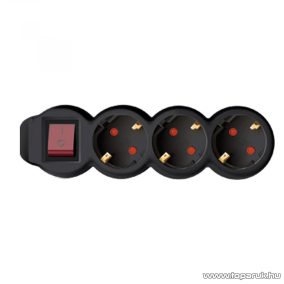   HOME NV 3K-3/BK/1,5 3-as hálózati elosztó kapcsolóval, védőérintkezős aljzattal, 3 m, fekete