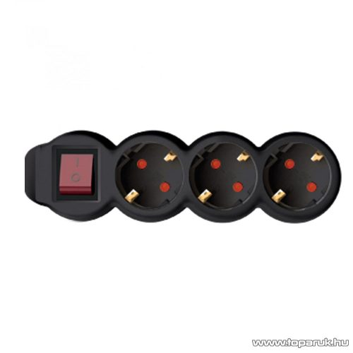HOME NV 3K-3/BK/1,5 3-as hálózati elosztó kapcsolóval, védőérintkezős aljzattal, 3 m, fekete